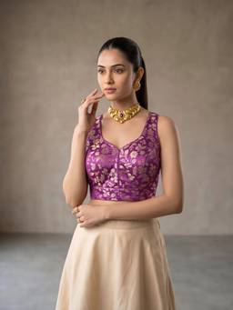 Sareemall - Purple Jacquard Floral Design Woven Blouse
