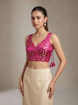 Sareemall - Magenta Jacquard Floral Design Woven Blouse