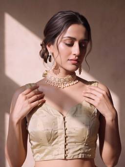 Sareemall - Cream Dupion Silk Sequins Blouse