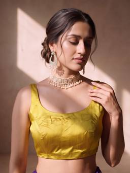 Sareemall - Yellow Silk Blend Solid Blouse