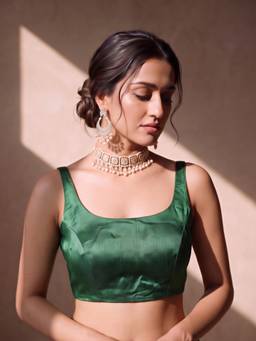 Sareemall - Green Silk Blend Solid Blouse