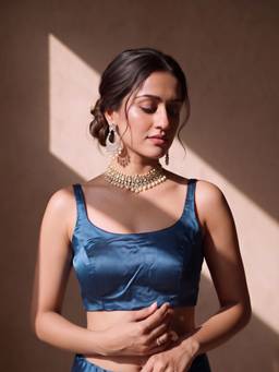 Sareemall - Blue Silk Blend Solid Blouse