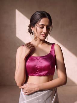 Sareemall - Magenta Silk Blend Solid Blouse