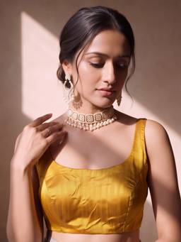 Sareemall - Mustard Silk Blend Solid Blouse