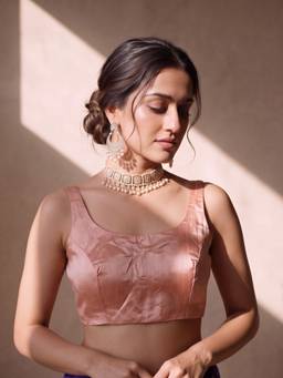 Sareemall - Peach Silk Blend Solid Blouse