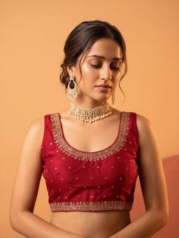 Sareemall - Red Silk Blend Sequins Blouse