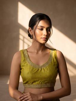 Sareemall - Olive Silk Blend Sequins Blouse