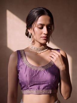 Sareemall - Lavender Silk Blend Sequins Blouse