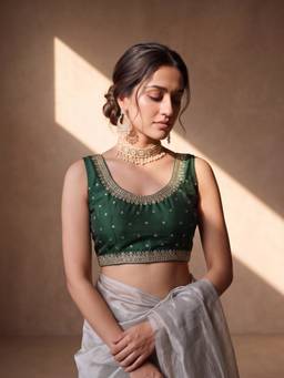 Sareemall - Green Silk Blend Sequins Blouse