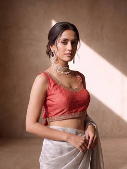 Sareemall - Peach Silk Blend Sequins Blouse