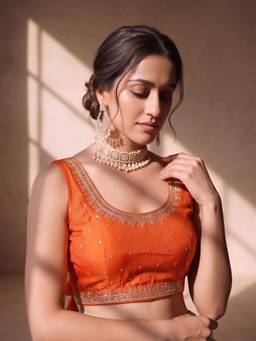 Sareemall - Orange Silk Blend Sequins Blouse