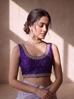 Sareemall - Purple Silk Blend Sequins Blouse
