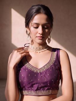 Sareemall - Wine Silk Blend Sequins Blouse