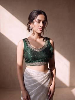 Sareemall - Green Silk Blend Sequins Blouse
