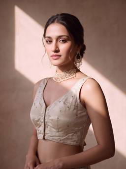 Sareemall - Cream Silk Blend Sequins Blouse