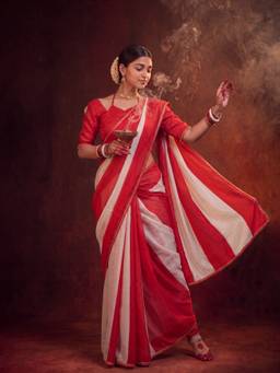 Akhilam - Women Chinon Multi-Color Colorblock Designer Saree