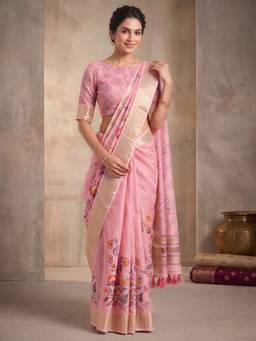 INDDUS - Women Floral Printed and Zari Embroidered Saree