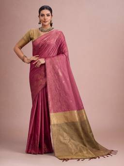 Akhilam - Women Tussar Silk Pink Woven Designer Handloom Saree
