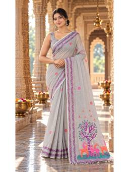 Anjaneya Sarees - Grey Woven Designer Cotton Printed Saree