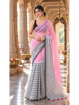 Anjaneya Sarees - Pink Woven Designer Cotton Stripes Saree