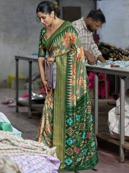 Akhilam - Women Tussar Silk Green Woven Designer Handloom Saree