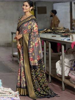Akhilam - Women Tussar Silk Grey Woven Designer Handloom Saree