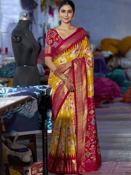 Akhilam - Women Tussar Silk Yellow Woven Designer Handloom Saree