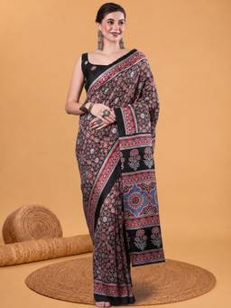 Akhilam - Women Silk Black Printed Designer Saree