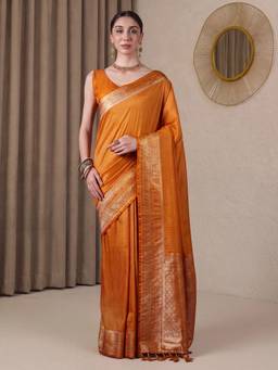Akhilam - Women Banarasi Silk Mustard Designer Handloom Saree