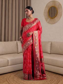 Akhilam - Women Silk Red Printed Designer Saree