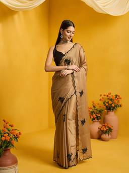 Akhilam - Women Georgette Bronze Embroidered Designer Saree