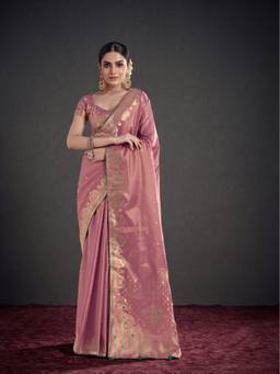 Monjolika Fashion - Mauve Banarasi Tissue Paisley Zari Woven Soft Silk Saree