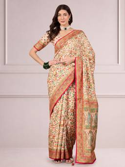 Akhilam - Women Silk Cream Woven Designer Handloom Saree