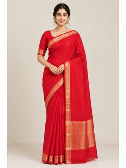 AAKAR - Red Cotton Zari Woven Handloom Saree