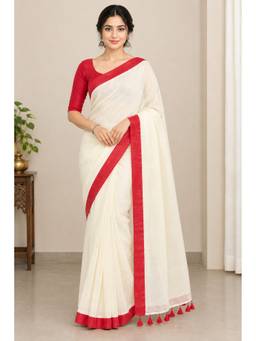 AAKAR - Off White Handloom Cotton Handloom Saree
