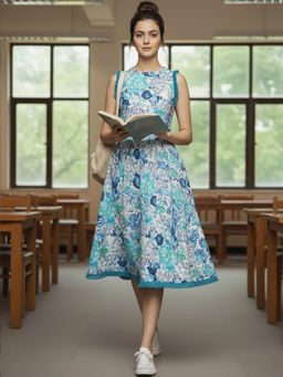 Varanga - Blue Floral Knee Length Dress