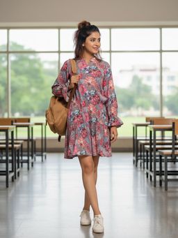 Varanga - Mauve Floral Knee Length Dress