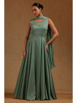 Soch - Blue Embroidered Gown with Dupatta