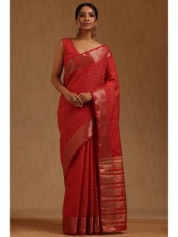 Soch - Red Woven Saree with Unstitched Blouse