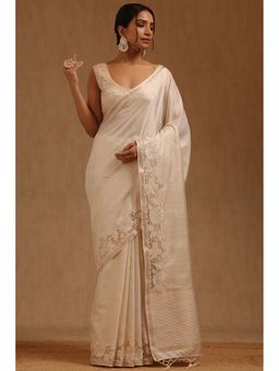 Soch - Cream Embroidered Saree with Unstitched Blouse