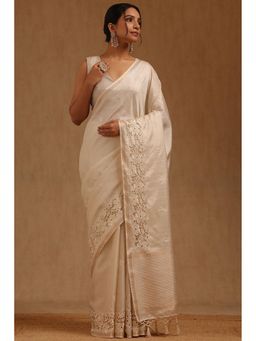 Soch - Cream Embroidered Saree with Unstitched Blouse