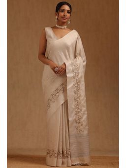 Soch - Cream Embroidered Saree with Unstitched Blouse