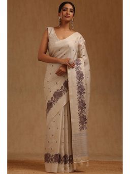 Soch - Brown Embroidered Saree with Unstitched Blouse