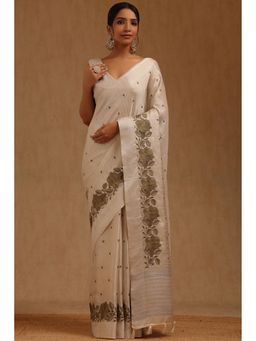 Soch - Olive Embroidered Saree with Unstitched Blouse