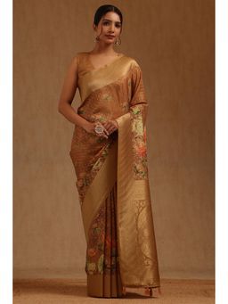 Soch - Brown Printed Saree with Unstitched Blouse