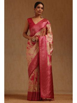 Soch - Pink Woven Saree with Unstitched Blouse