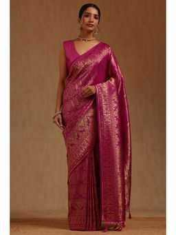 Soch - Pink Woven Saree with Unstitched Blouse