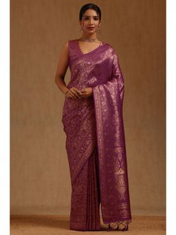 Soch - Purple Woven Saree with Unstitched Blouse