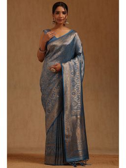 Soch - Blue Woven Saree with Unstitched Blouse
