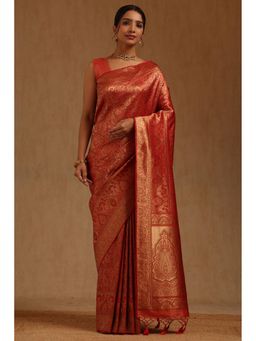 Soch - Red Woven Saree with Unstitched Blouse